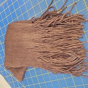Knit 20" Scarf w 30" w Fringe New - Brown